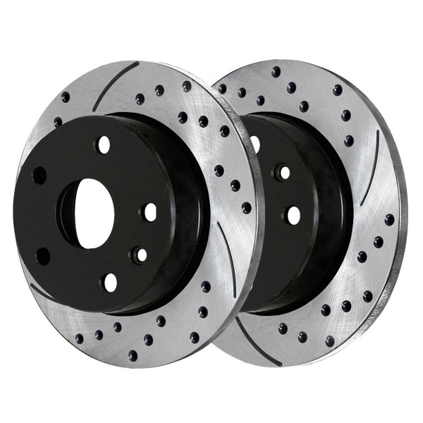 Front and Rear Performance Drilled Slotted Brake Rotors Black and Semi Metallic Pads Kit - Part # BRAKEPKG327