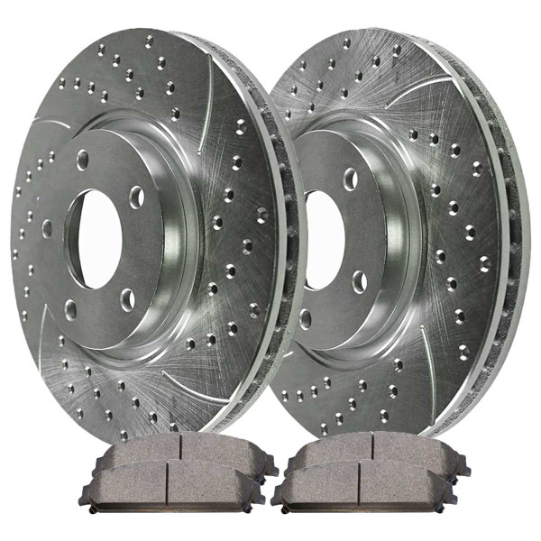 Front Ceramic Brake Pad and Performance Drilled and Slotted Rotor Bundle 13.6 Inch Rotor Diameter - Part # BRKPKG003810