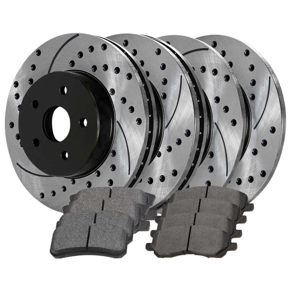 Front and Rear Ceramic Brake Pad and Performance Rotor Bundle 10.313 Inch Rear Rotor Diameter 11.57 Inch Front Rotor Diameter - Part # BRKPKG0134