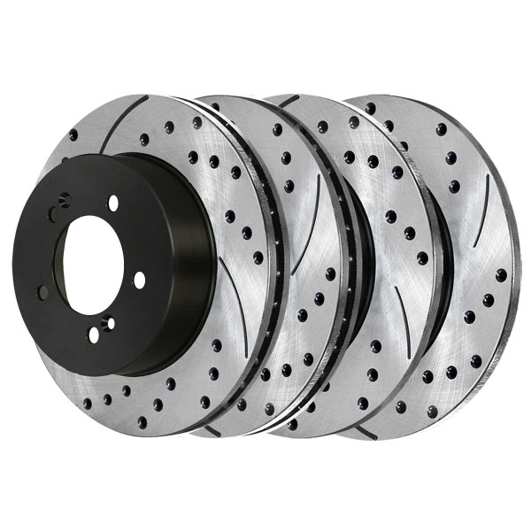 Front and Rear Performance Drilled and Slotted Brake Rotor Bundle 4 Wheel Disc - Part # BRKPKG0424