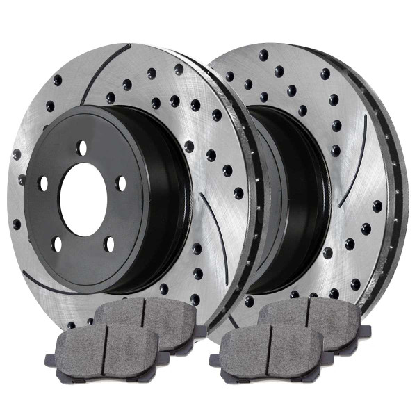 Front Performance Ceramic Brake Pad and Performance Drilled and Slotted Rotor Bundle - Part # PERF41272923