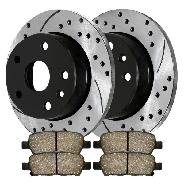 Rear Drilled Slotted Brake Rotors Black and Performance Ceramic Pads Kit Driver and Passenger Side - Part # PERF41314905
