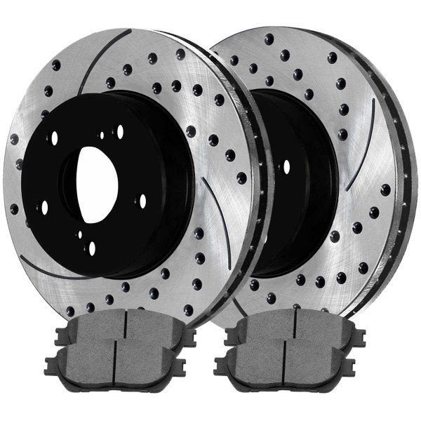 Front Performance Ceramic Brake Pad and Performance Drilled and Slotted Rotor Bundle - Part # PERF41316906