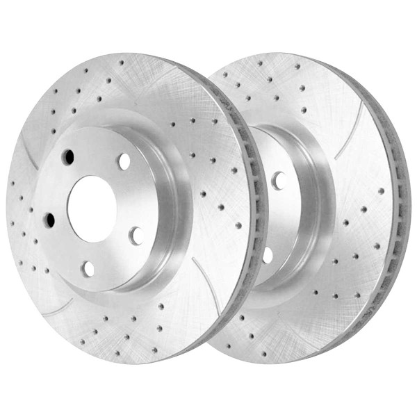 Front Performance Drilled and Slotted Brake Rotor Pair 2 Pieces Fits Driver and Passenger side Silver - Part # PR1081782DSZLR