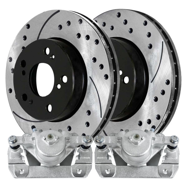 Front Brake Calipers and Drilled Slotted Rotors Black Kit Driver and Passenger Side - Part # PR41259LR-BC29724