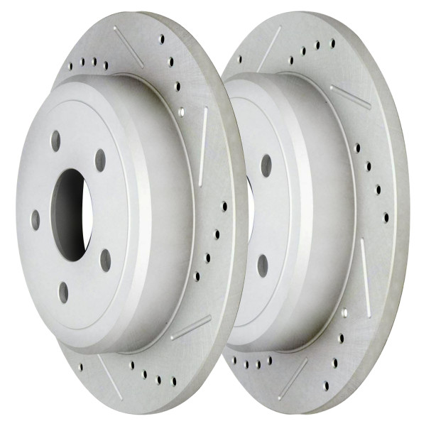 Rear Drilled Slotted Brake Rotors Silver Set of 2 Driver and Passenger Side - Part # PR63029DSZPR