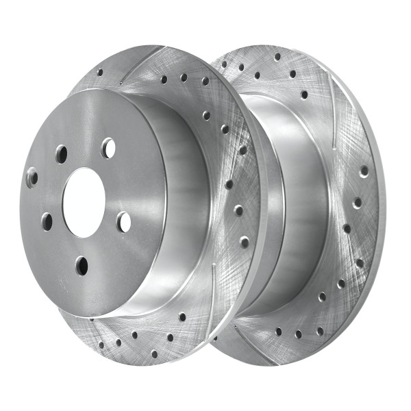 Rear Drilled Slotted Brake Rotors Silver Set of 2 Driver and Passenger Side - Part # PR63045DSZPR