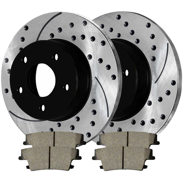Rear Ceramic Brake Pad and Performance Drilled and Slotted Rotor Bundle Solid Rotors 12.60 Inch Diameter - Part # SCD1057-PR63023
