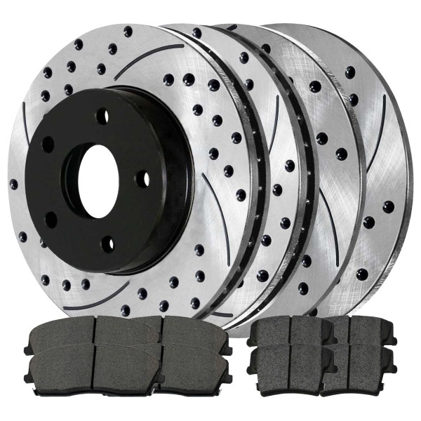 Front and Rear Drilled Slotted Brake Rotors Black and Ceramic Pads Kit - Part # SCD1057-PR63024LR