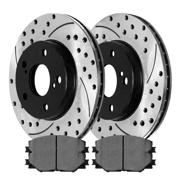 Front Drilled Slotted Brake Rotors Black and Ceramic Pads Kit Driver and Passenger Side - Part # SCD1211PR41436