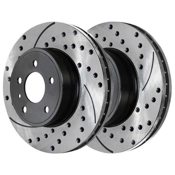 Front and Rear Ceramic Brake Pad and Performance Rotor Bundle 11.735 Inch Rear Rotor Diameter 5 Stud Solid Rotors 11.92 Inch Front Rotor Diameter - Part # SCD921PR65100