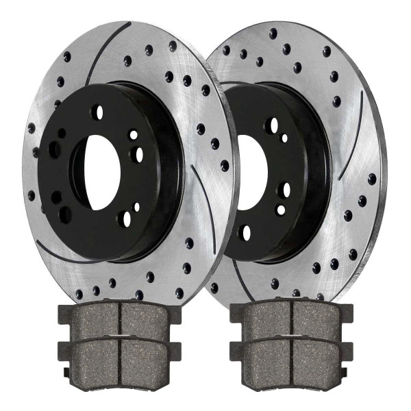 Rear Drilled Slotted Brake Rotors Black and Ceramic Pads Kit Driver and Passenger Side - Part # SCDPR4131741317537