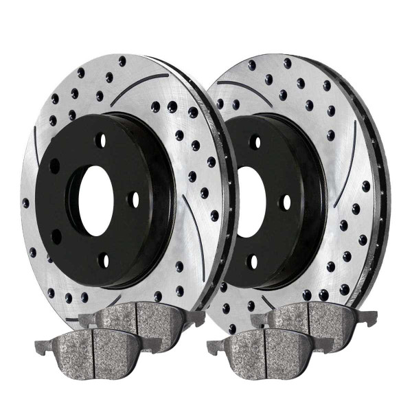 Front Ceramic Brake Pad and Performance Drilled and Slotted Rotor Bundle - Part # SCDPR41365413651044