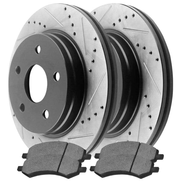 Front Drilled Slotted Brake Rotors Black and Ceramic Pads Kit Driver and Passenger Side - Part # SCDPR63007630071084
