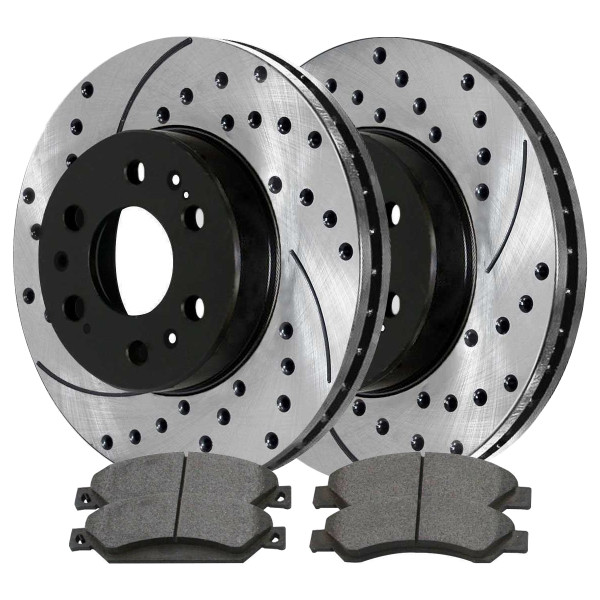 Front Performance Drilled Slotted Brake Rotors Black and Ceramic Pads Kit, Driver and Passenger Side - Part # SCDPR65099650991092