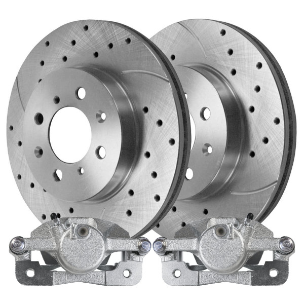 Front Brake Calipers Drilled Slotted Rotors Silver Kit Driver and Passenger Side - Part # SRBCPR0018